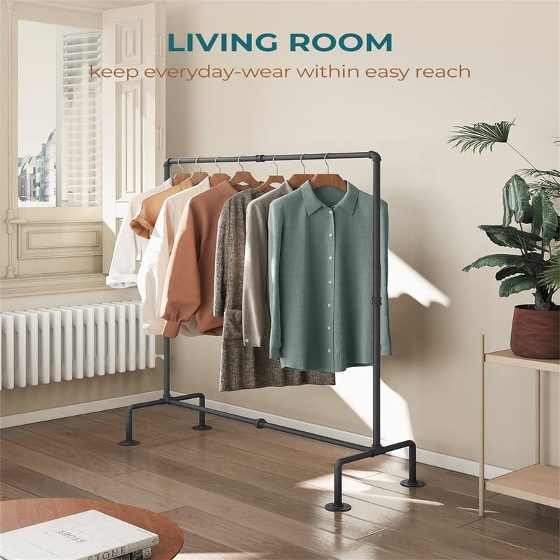 Industrial Pipe Clothing Rack Free Standing - 17.52"D x 46.34"W x 54.53"H