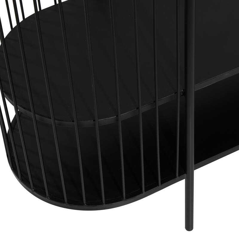 Metal Narrow Oval 2 Shelf Console Table with Open Wire Frame - Black - Roche River Decor