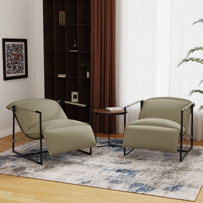 Metal Framed Sling Fabric Accent Chair Set of 2 - Beige