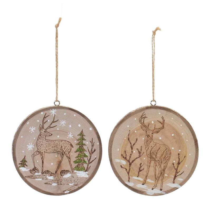 Club Pack of 12 Brown & Green Deer Tree Christmas Disc Ornaments 5.5"