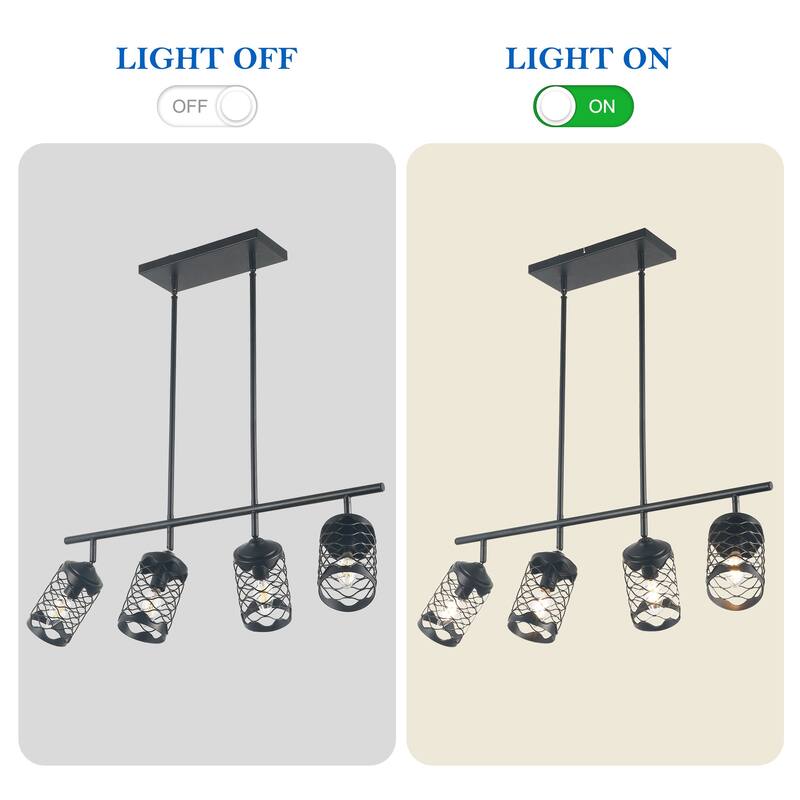 CurveCurio 30" Matte Black Modern Industrial Light w 4 Adjustable Heads for Kitchen Island and Dining Area - 27" * 10" * 40"