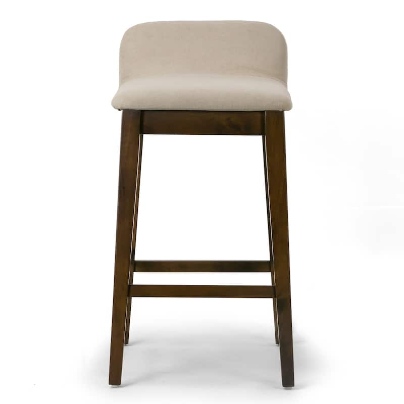 Set of 2 Atia Dark Brown Rubberwood Barstool with Low Back Fabric Seat