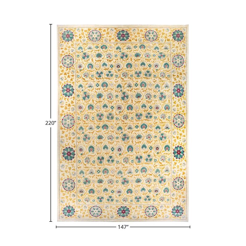 Overton Handknotted Wool Vintage Inspired Contemporary Suzani Ivory Area Rug - 18' 4" x 12' 3"