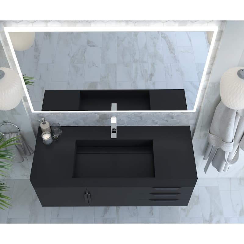Amazon 48" Wall Mounted Bathroom Vanity Set w/ Black Top