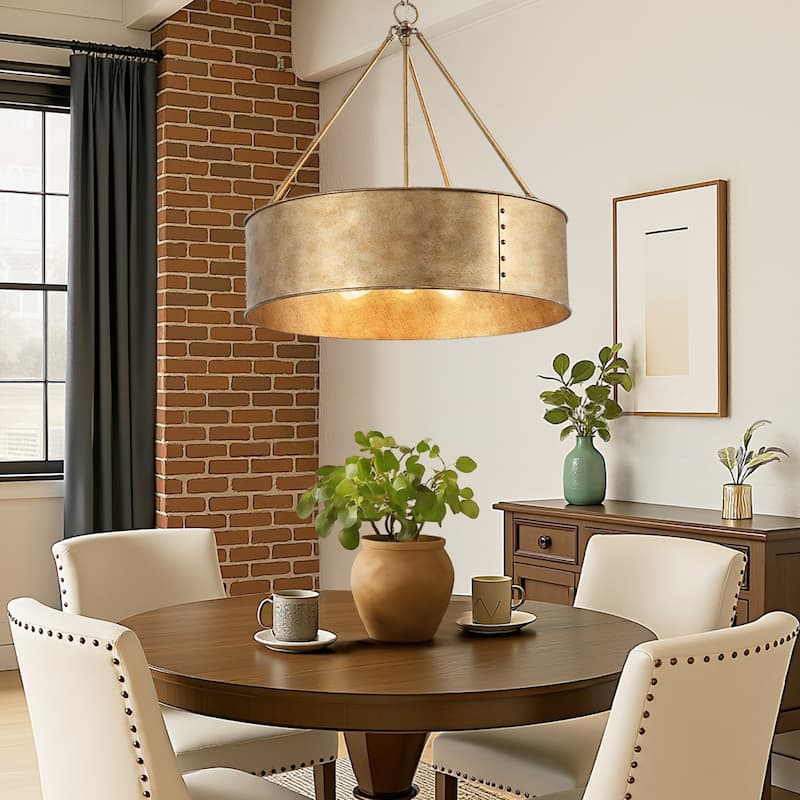 24" Industrial Rustic 5-Light Distressed Metal Drum Chandelier