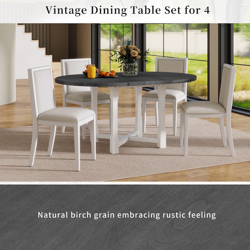 Roomfitters 5-Piece Extendable Round Farmhouse Dining Set with Upholstered Chairs for Kitchen or Dining Room