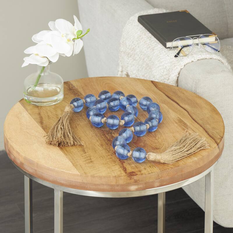 Glass Handmade Round Beaded Garland with Tassel with Knotted Brown Jute - Roche River Decor