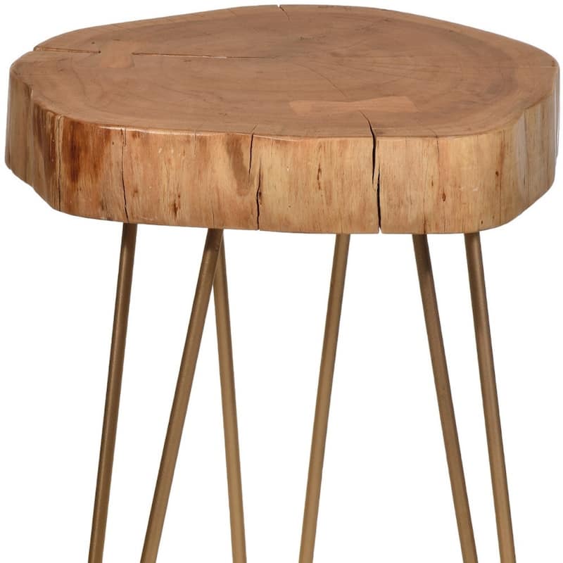 Wood Live Edge End Table with Iron Hairpin Legs - 22” x 22” x 26” (D x W x H)