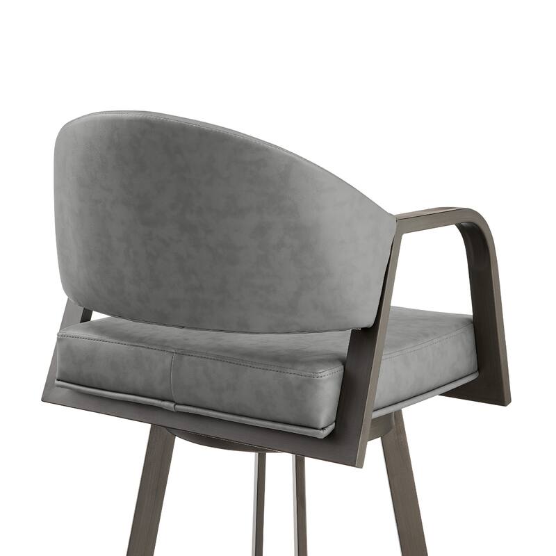 Marcy Swivel Barstool Chair, Gray Channel Tufted Faux Leather