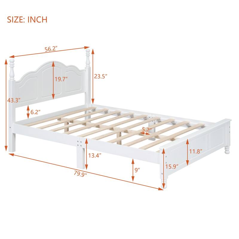 Retro Style Wood Platform Bed Frame with Wooden Slats, Full/Queen Size with Easy Assembly