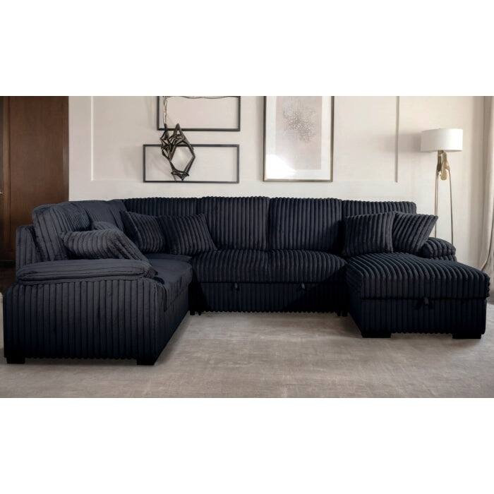 U-Shaped Sectional Sofa Bed with Storage Chaise and Pillows, Corduroy Fabric Convertible Right Facing Sofa