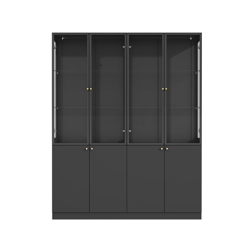 LED Glass Display Cabinet with Aluminum Alloy Frame Glass Door Showcase Wine Storage Cabinet