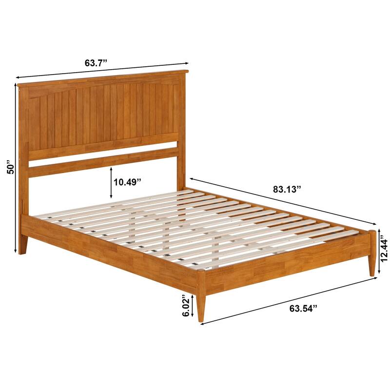 Queen Size Wood Platform Bed - Low Profile Modern Bed Frame with USB Ports & Headboard