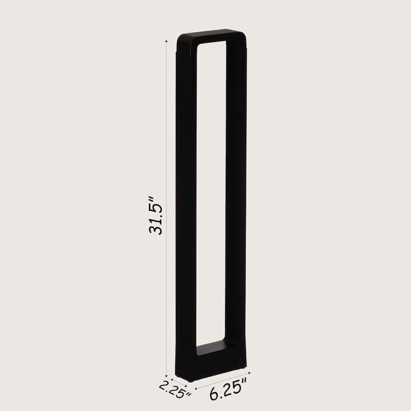 Decorative Driveway Bollard Rectangle LED Garden Light, Large Black Aluminum Pathway Yard Outdoor Light