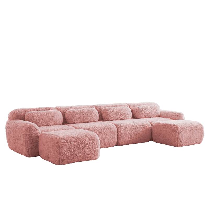 Homy Casa Pink Plush Modular Sectional Sofa Set Soft Cloud Floor Couch