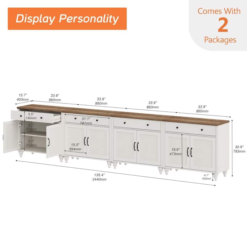 Farmhouse Sideboard, Buffet Cabinet with Storage Cabinets