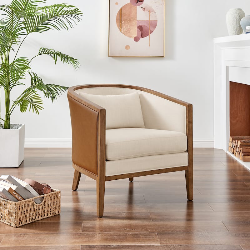 NPD Furniture Tillman Faux Leather/Linen Accent Arm Chair