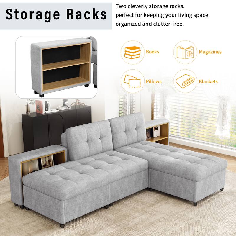 Sectional Sofa for Living Room Modular Sleeper Sofa with 2 Storage Racks Free-combined Sofa, Upholstered Corner Chaise
