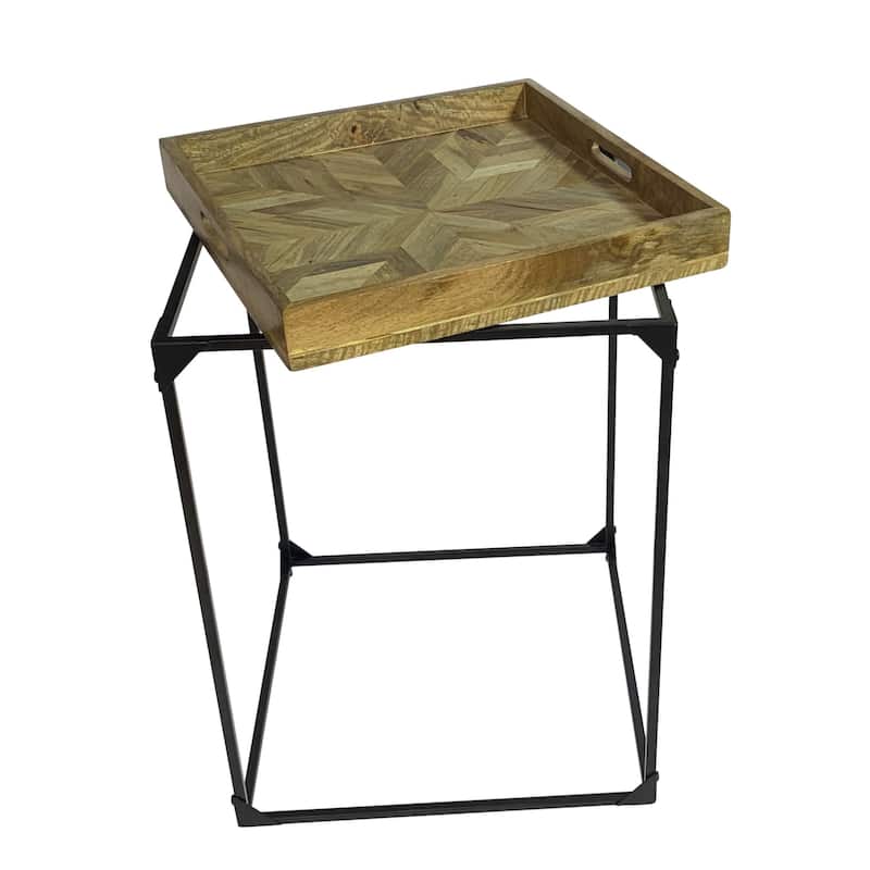 HomeRoots 29" Natural and Black Solid Wood and Iron Square Frame End Table - 20 in. x 28.5 in. x 20 in.