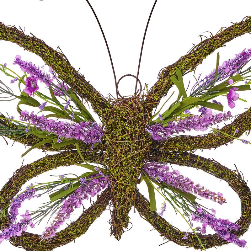 18" Floral Twig/Moss Butterfly Wreath
