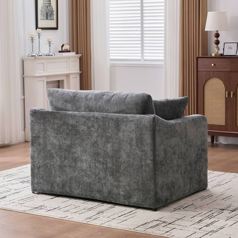 45.27" W Modern Chenille Armchair with Metal Legs, Upholstered Accent Chair with 2 Bolster Pillows for Living Room & Office