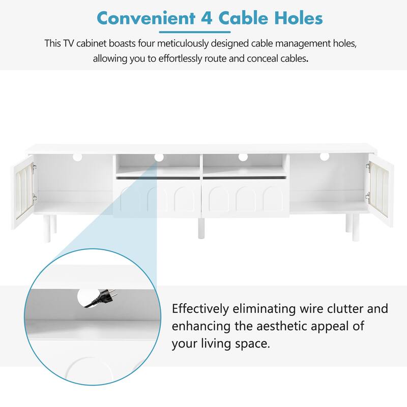 LED TV Stand for Living Room, Entertainment Center for TVs Up to 80" with Wood Legs, Storage Media Console with 2 Drawers