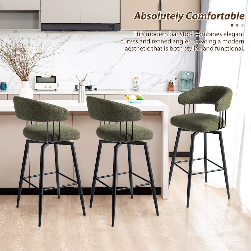 Glitzhome Set of 2 or 4 Modern Fabric Swivel High Bar Stool with Tapered Metal Legs