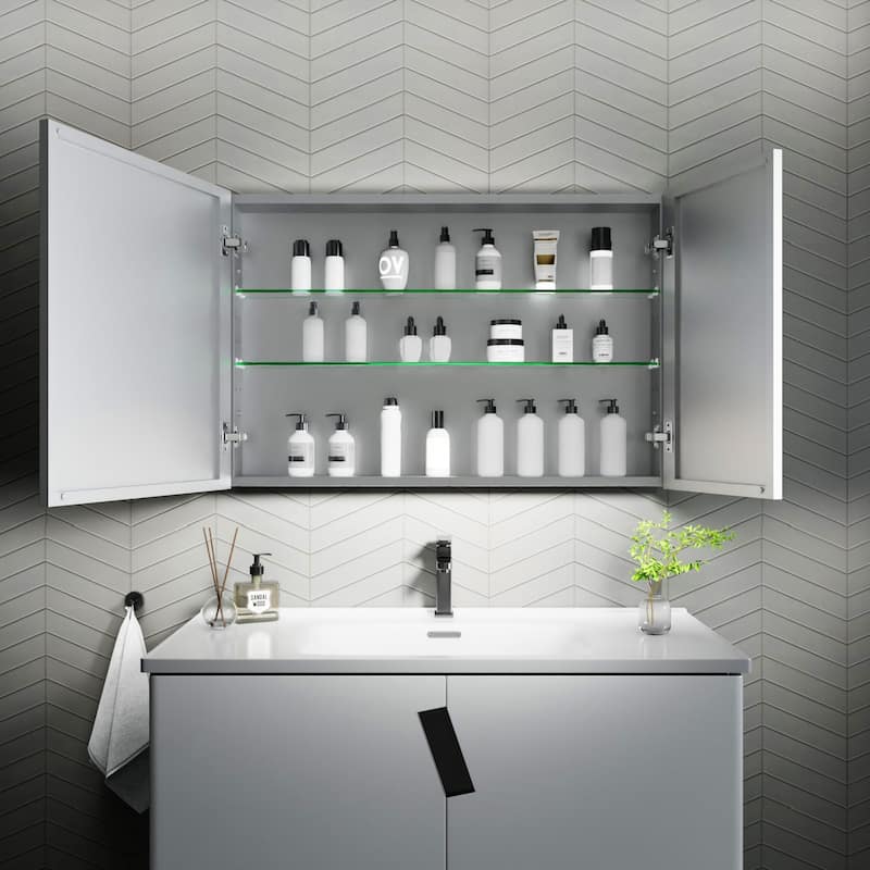Modland 30"-36"W x 24"H Double Door Bathroom Medicine Cabinet with Mirror,Aluminum Frame