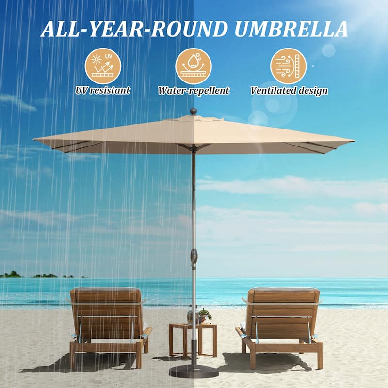 GDFStudio - Rectangular Patio Umbrella with Crank Lift and Multi-Angle Tilt, UV-Resistant Outdoor Shade
