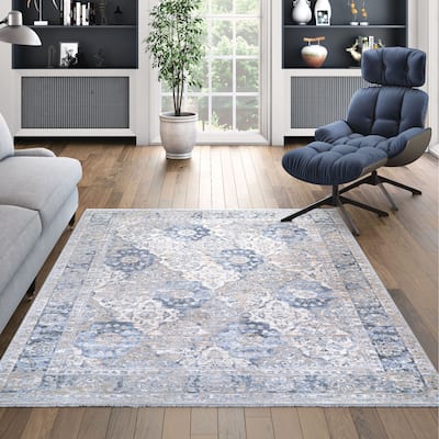 La Mode Floral Tile Beige- Gray Area Rug