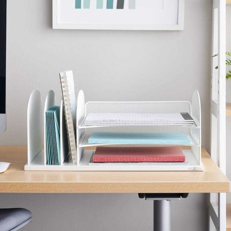 Safco Onyx 3 Horizontal/3 Upright Sections Wire Mesh Desktop Organizer - Blue