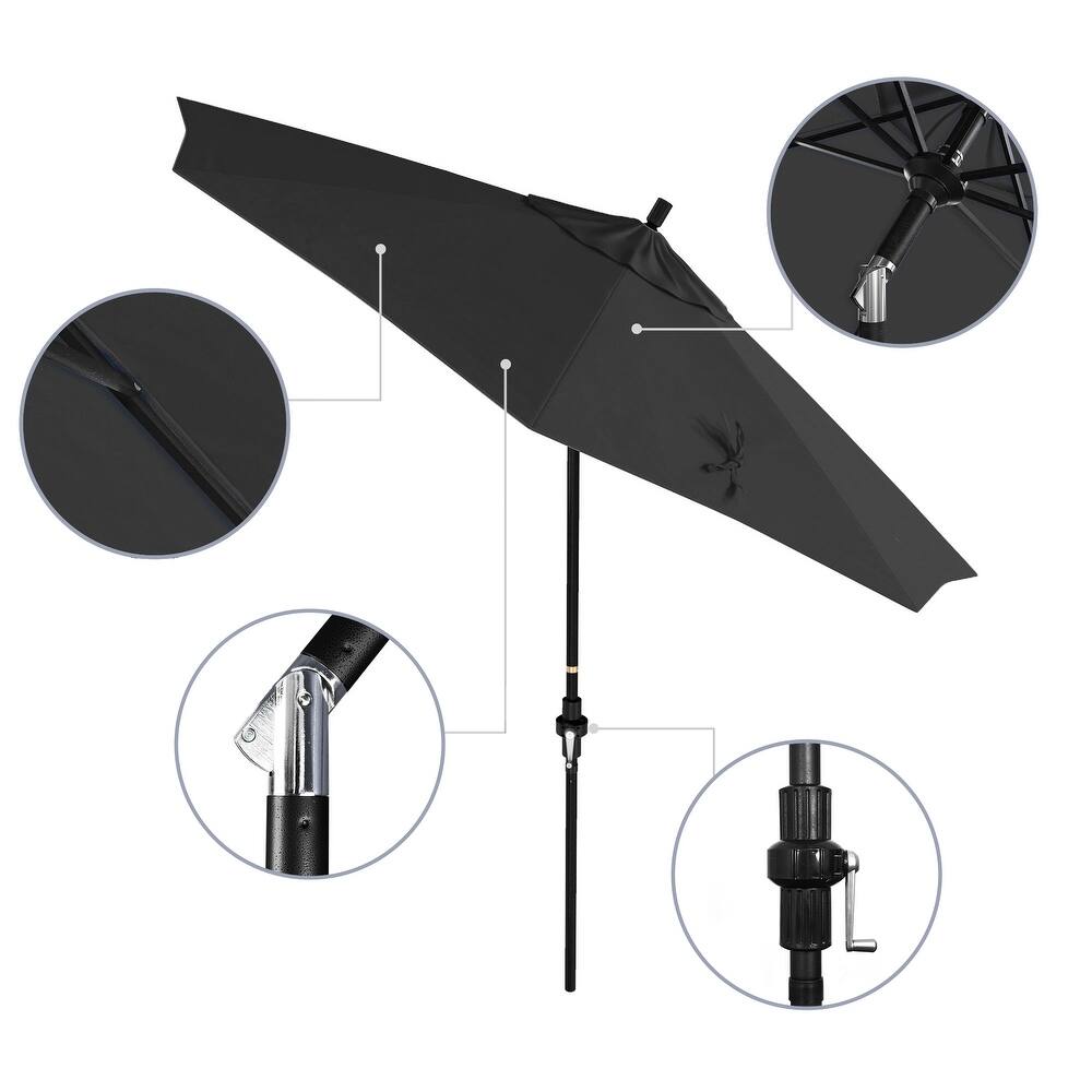 California Umbrella 9' Rd Golden State Series Patio Umbrella Black Aluminum Frame Crank Lift Collar Tilt Pacifica Pacific Blue