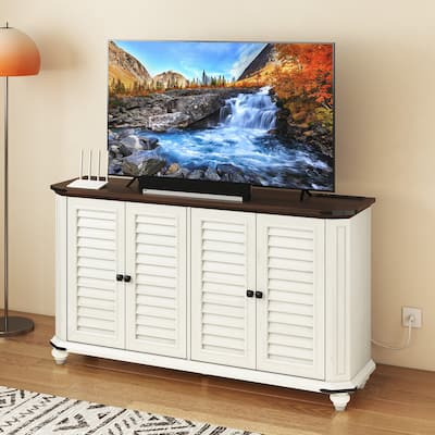 Moasis Farmhouse Rectangular TV Stand for TVs up to 60" with 4 Doors Storage Cabinets
