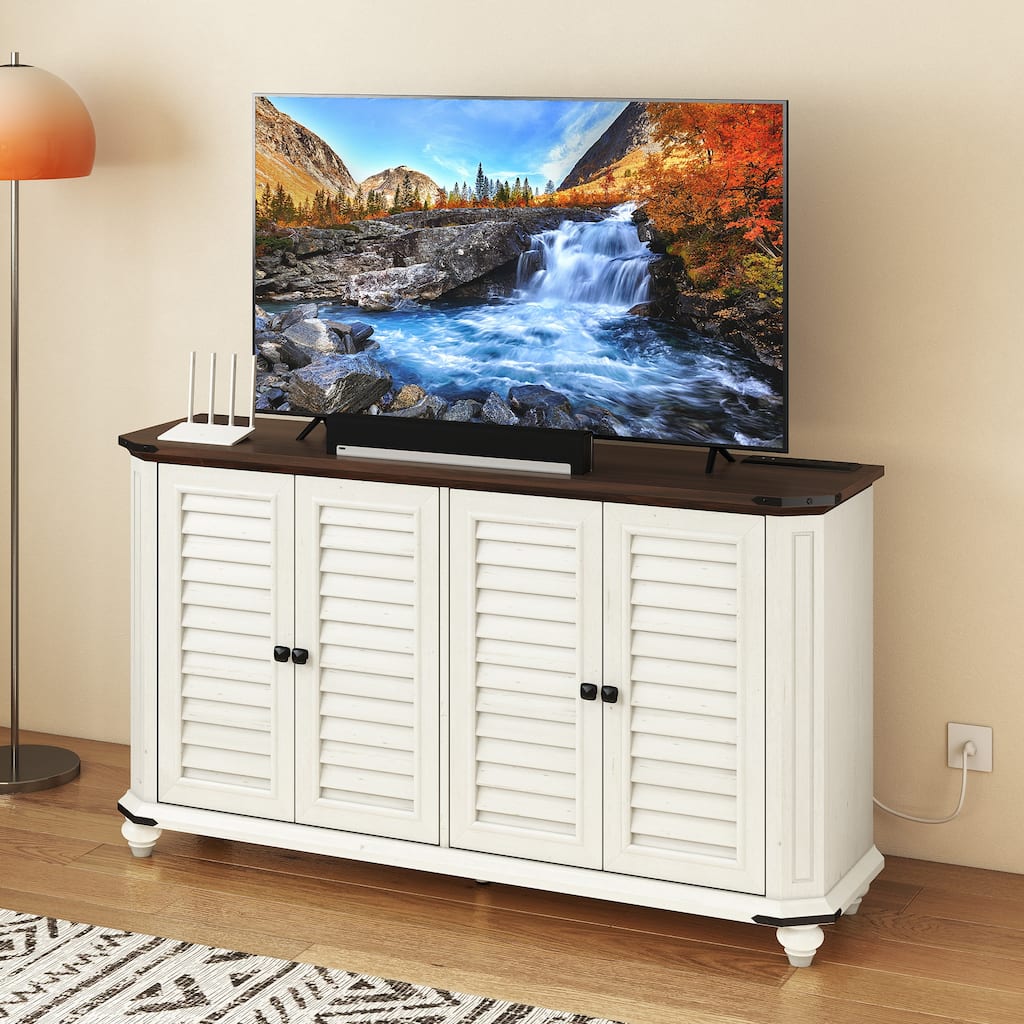 Moasis Farmhouse Rectangular TV Stand for TVs up to 60" with 4 Doors Storage Cabinets