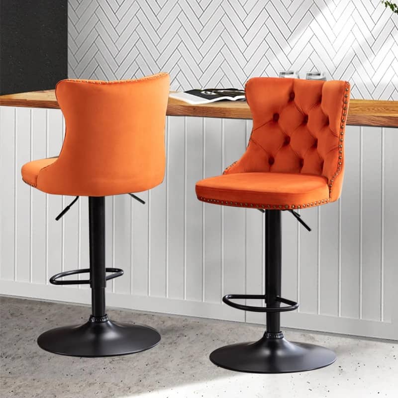 Velvet Upholstered Nailheads Tufted Swivel Bar Stools (Set of 2)