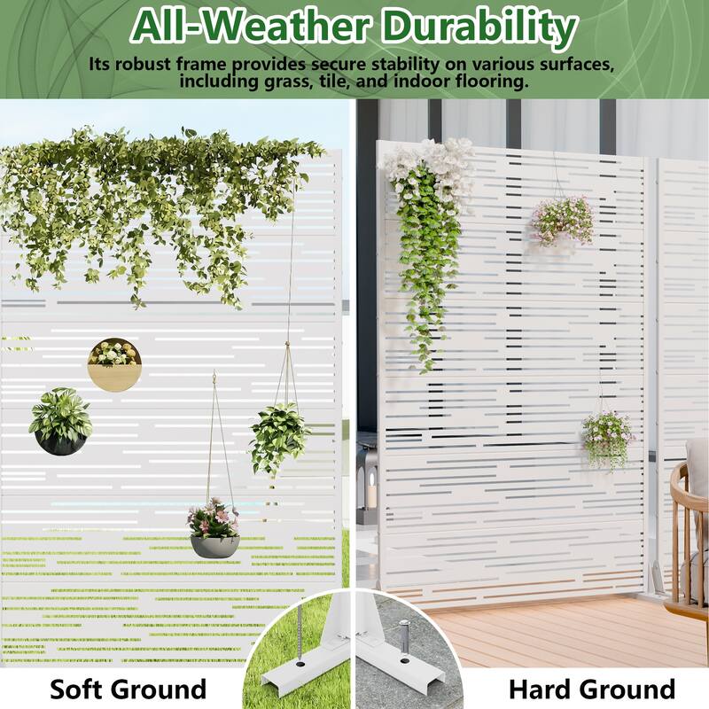 Outdoor Privacy Screen with Stand for Patio Garden Metal Fence Set of 2