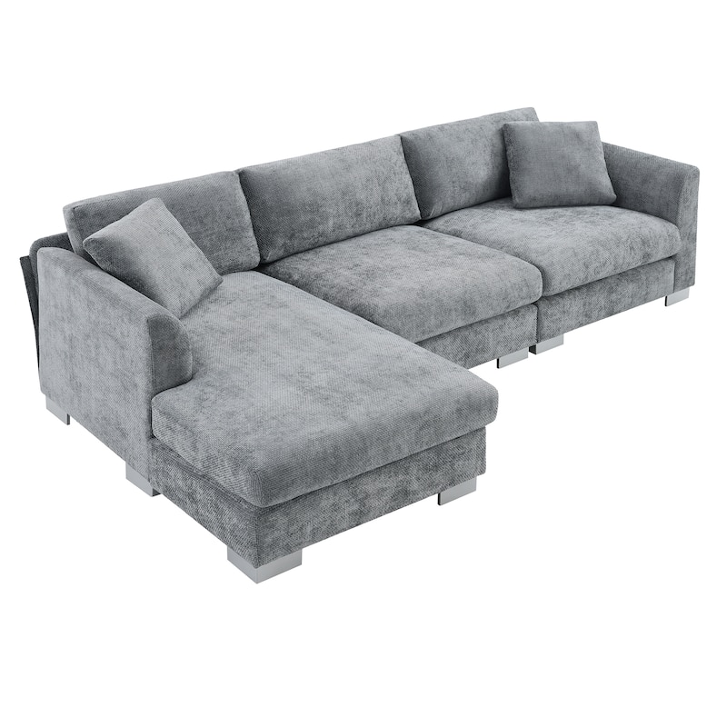 4-seat Chenille Indoor Sectional Sofa with Oversized Chaise