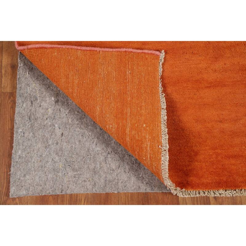 Orange Modern Gabbeh Foyer Rug Solid Hand-Knotted Wool Carpet - 3'1" x 4'11"