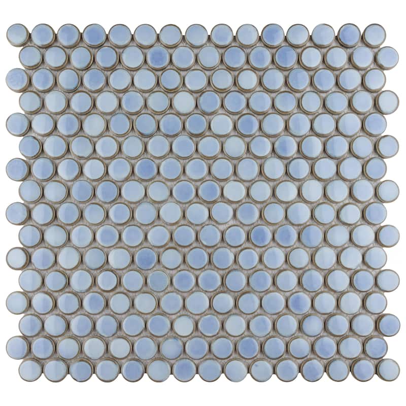 Merola Tile Hudson Penny Round Forst Blue 11-7/8" x 12-5/8" Porcelain Floor and Wall Tile