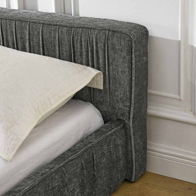 Chenille fabric Queen Size Upholstered Bed Frame