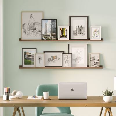 Wallniture Denver Floating Shelves for Picture Frames, Living Room Decor, 48" , Walnut, Set of 2