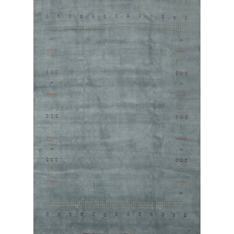Hand Knotted Oriental 100% Wool Carpet Tribal Tribal Navy Blue & Blues Gabbeh Area Rug - 9' 10'' X 8' 0''