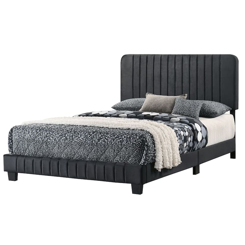 Velvet Upholstered Channel Tufted Full Panel Bed - 81" - Black