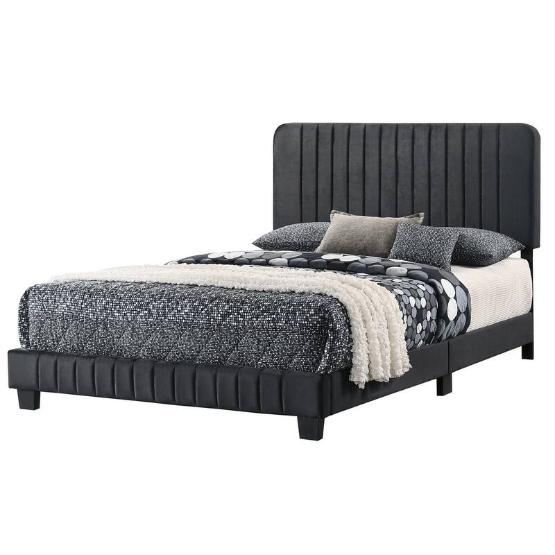 Velvet Upholstered Channel Tufted Queen Panel Bed - 86" - Black