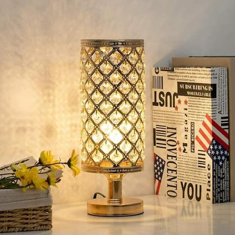 Crystal Vintage Gold Table Lamp with Clear Crystal Beads Metal Base