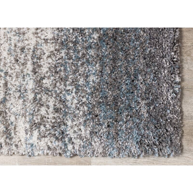 Miley Collection - Grey/Blue Distressed Stripes Rug