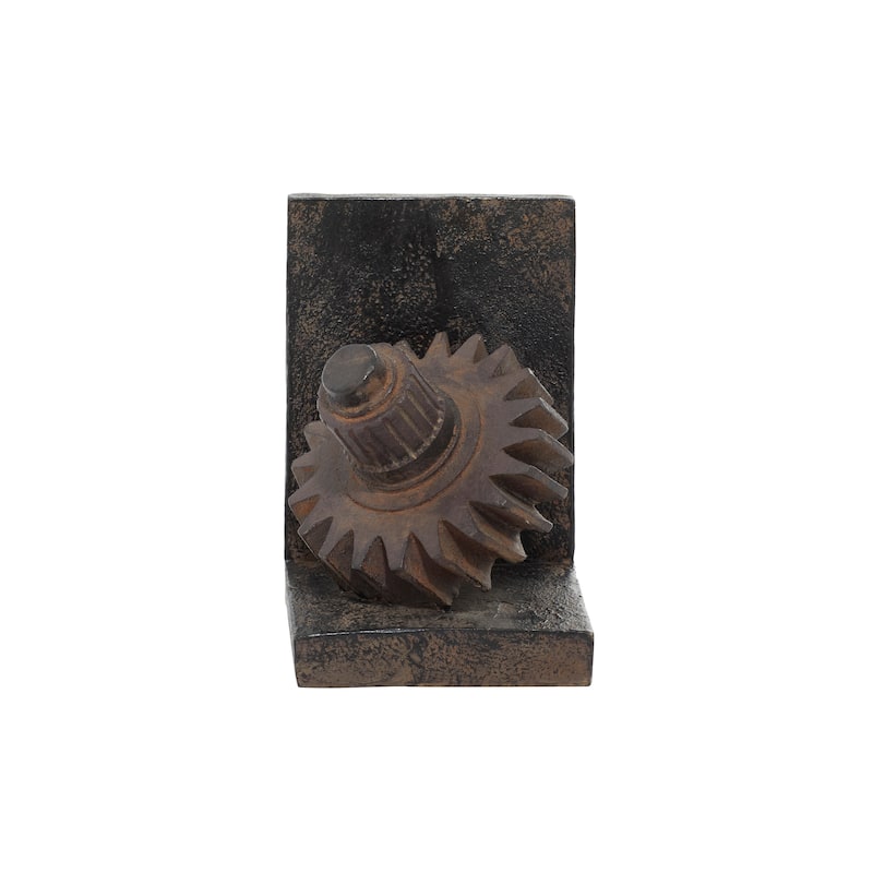 Brown Polystone Gear Decorative Bookends (Set of 2)