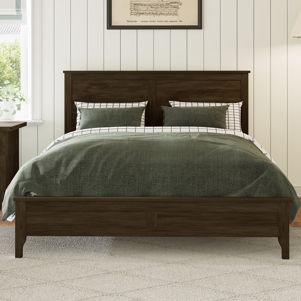 Modern Solid Wood Platform Bed with Sturdy Wooden Slats Support