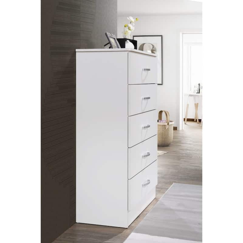 47.75" White and Silver Rectangular 5-Drawer Chest