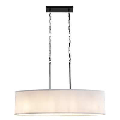 36.02-inch 4-light oval fashionable double chain chandelier with fabric lampshade